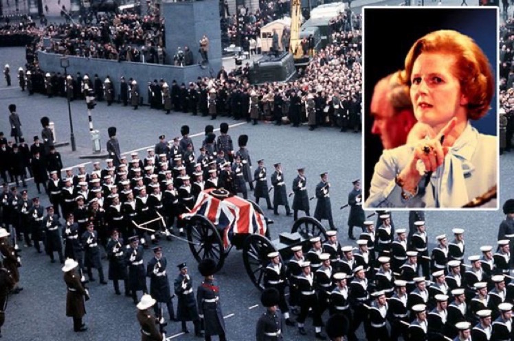 17 April 2013. The ceremonial funeral of former Conservative Prime Minister, Margaret Thatcher, took place in London, including a formal procession through the city. Elizabeth II attended. Her body was subsequently cremated at Mortlake Crematorium.