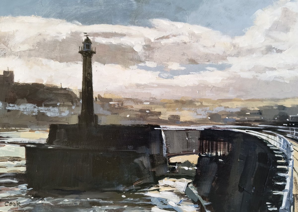 The East Pier and harbour at Whitby 
#art #painting #northyorkshire #contemporaryart #contemporarylandscape #landscapepainting #northyorkmoors #fylingdalesgroupofartists #whitby