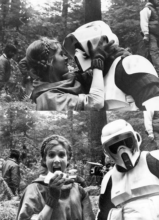 Carrie Fisher on the set of Return of the Jedi, 1983