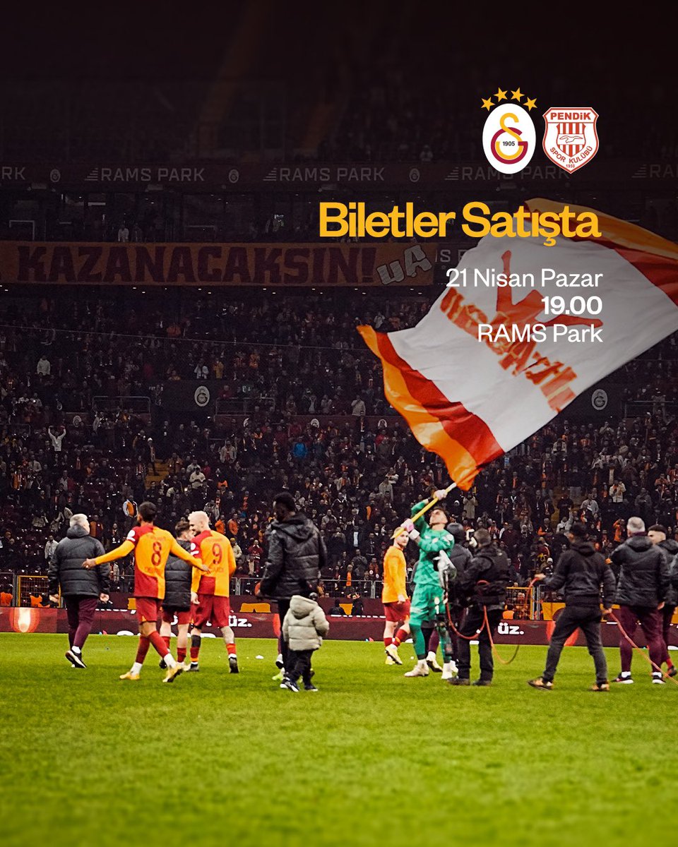 🦁 HAYDİ BÜYÜK GALATASARAY TARAFTARI! 💪 🏟️ Trendyol Süper Lig’in 33. haftasında S.Y. Pendikspor ile 21 Nisan Pazar günü saat 19.00’da RAMS Park’ta oynayacağımız maçın biletleri GENEL SATIŞTA! #GSvPS 🎫 Satın almak için 👉 bit.ly/GSvPSBilet