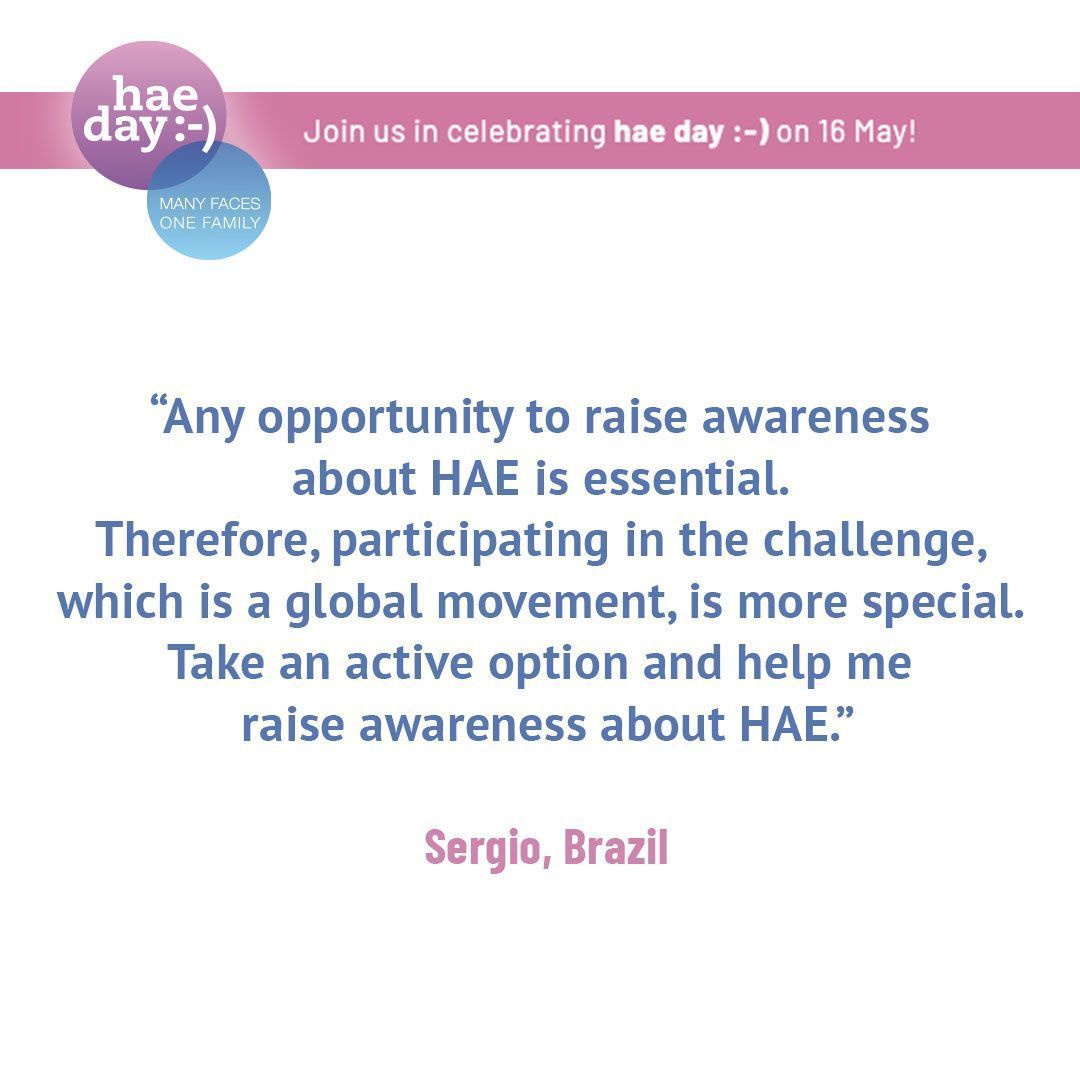 Sergio is a physician and has been treating HAE patients for 15 years. He is committed to the community and actively participates in the hae day :-) challenge, viewing each activity as an opportunity to raise HAE awareness. Join Sergio & be #active4HAE buff.ly/2QhaMFU
