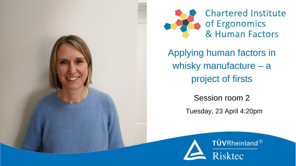 Next week Risktec are sponsoring the #CIEHF #HumanFactors Conference. Don't miss Risktec consultant Anita Weltz presenting her paper on 'Applying human factors in whisky manufacture – a project of firsts' at 4:20pm on Tuesday 23 April. Hope to see you there!