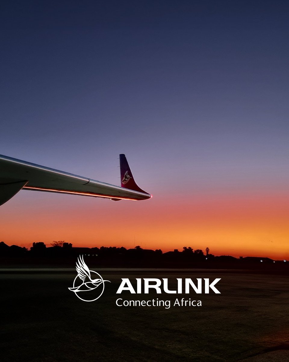 Sunset paints the sky, but our aircraft steals the show. 🌇✈️ Caught a breathtaking silhouette? Share with #WingTipWednesday! Show us your sunset snap! #Airlink #FlyAirlink #FlyTheLink #Skybucks