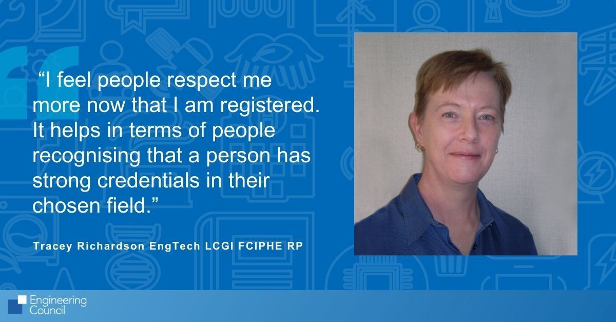Tracey Richardson EngTech LCGI FCIPHE RP believes that being registered has enhanced the respect people have for her, contributing to the recognition of strong credentials in her field: buff.ly/3N2cV3d @CIPHE #EngTech #EngineeringTechnician