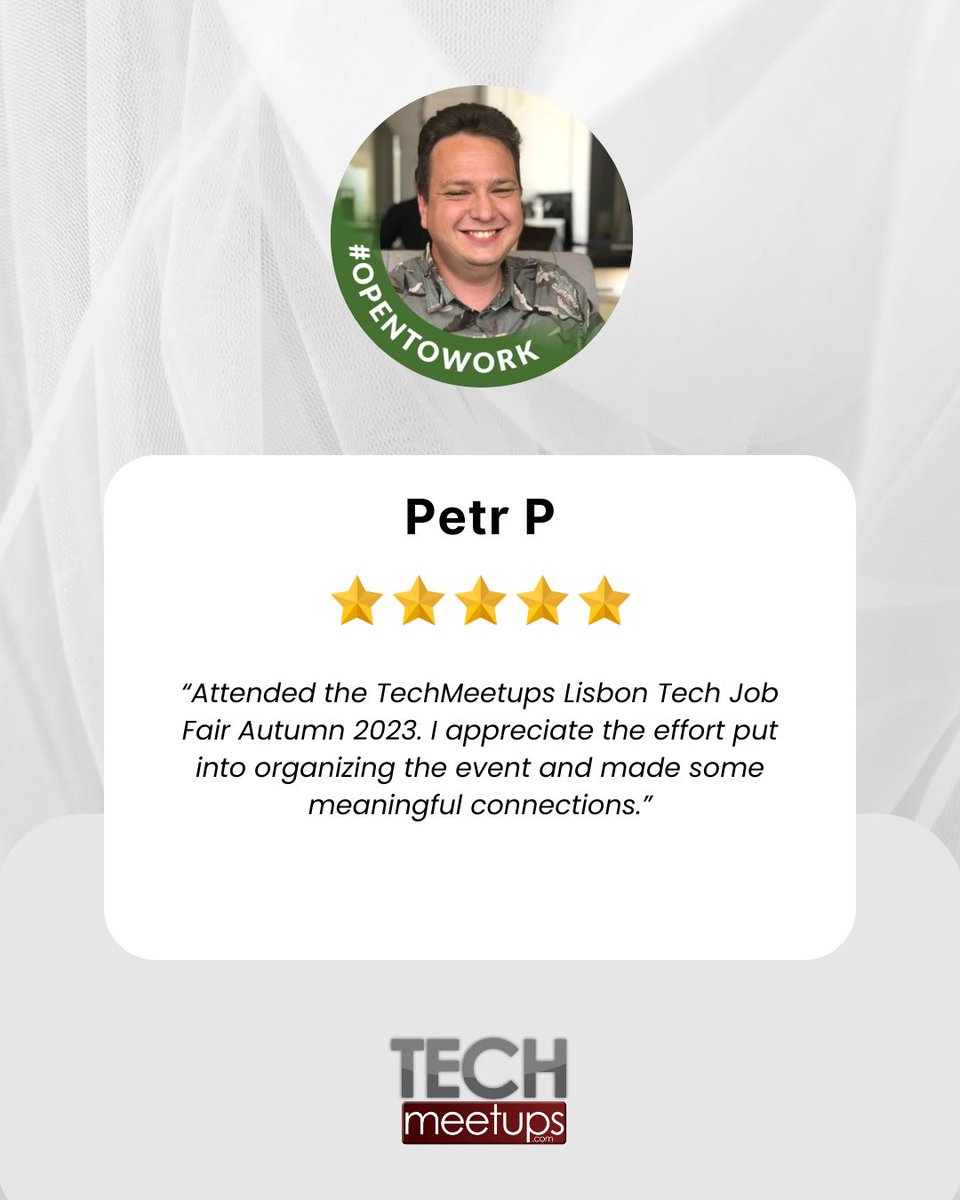 We're overjoyed to hear about your fantastic experience at the Lisbon Tech Job Fair! We can't wait to see you at the next event!

You can check our testimonials here: buff.ly/3Za2azK ✔️
#ITJobs #TechJobs #TechIndustry #TechStartups #ArtificialIntelligence #MachineLearning