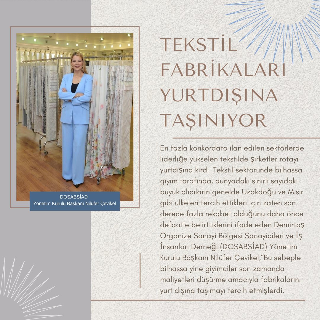TurkOSB1's tweet photo. Tekstil fabrikaları Yurtdışına taşınıyor  En fazla konkordato ilan edilen sektörlerde liderliğe yükselen tekstilde şirketler rotayı yurtdışına kırdı. https://t.co/6duUGkAWAq @dosabbursa @DOSAB_SIAD #türkosb #organizesanayi #tekstil #bursa #sondakika #günden #nilüferçevikel https://t.co/I6nnHDeHpD
