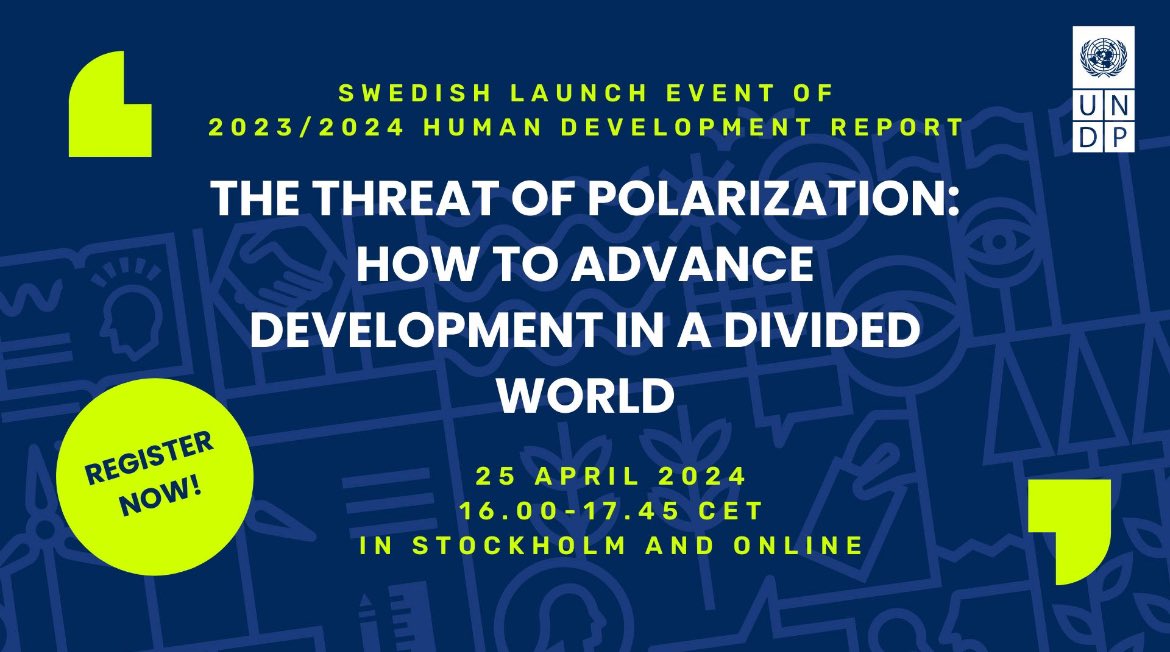 📌 Swedish launch of @UNDP’s flagship #HumanDevelopmentReport! Join us & our distinguished guests UNDP Goodwill Ambassador Crown Princess Victoria, @sigriddiana, @JakobGranit, @KevinCasasZ, Åsa Wikforss & @pedrotconceicao in Stockholm or online. Sign up: undp.confetti.events/the-threat-of-…