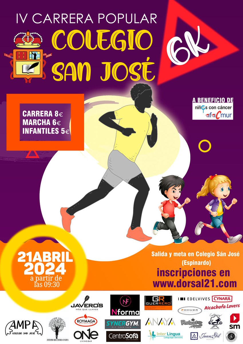 IV CARRERA POPULAR DEL <a href="/ColeSanJoseRM/">Colegio San José</a> EL PRÓXIMO DOMINGO 21 DE ABRIL DE 2024

A favor de niños con cancer <a href="/AFACMUR1/">Afacmur</a>

¿Cómo participar?, cortes tráfico, etc... os contamos todo en nuestra web: is.gd/0mQ6Dt