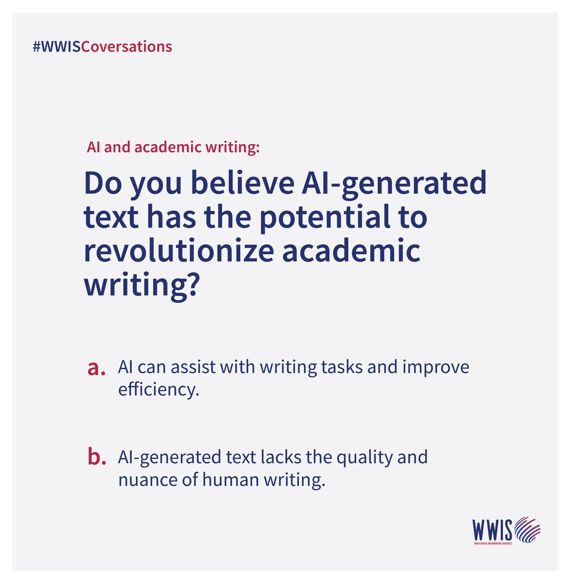 🤔 Let's talk AI and academic writing! 

Cast your vote in our poll and join the conversation. 
Do you think AI-generated text will revolutionize academic writing? 

Share your thoughts below! 
#AI #AcademicWriting #Poll'