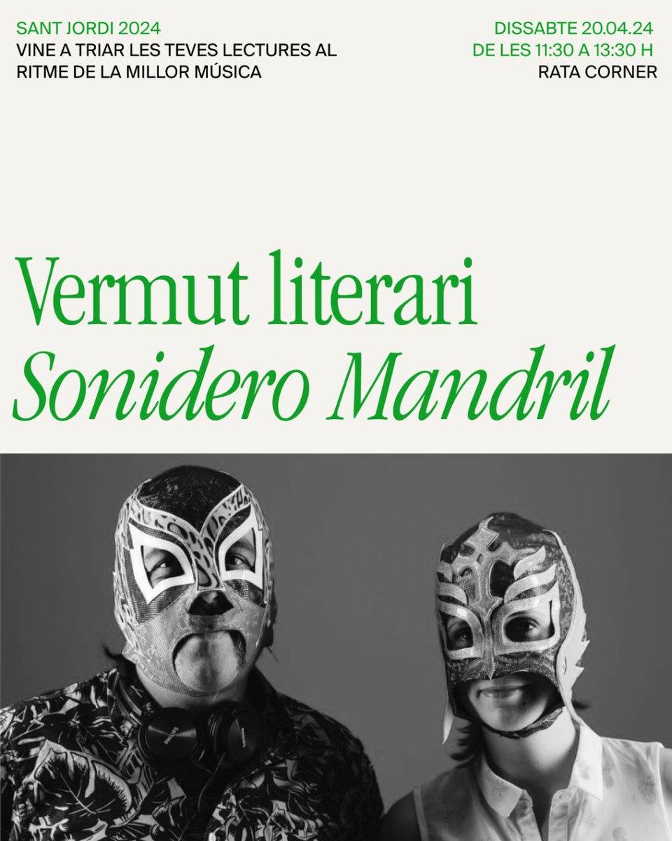 Este sábado 24 acompañanos a disfrutar de un vermut literario 🍷📚 en Rata Corner, ven a mover las caderas mientras eliges los mejores libros a ritmo de cumbia. 🎶
🕦 De 11:30h a 13:30h 📍Antoni Marquès 34, Palma, Mallorca
#santjordi24 #vermutliterari #cumbiayamor