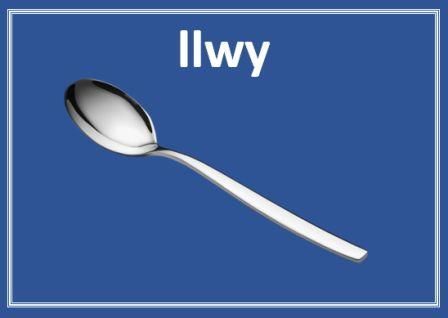 O’R GEGIN I’R BWRDD.  Geiriau llestri a chyfarpar gegin.  Dishes and kitchen utensils.
7.Llwy 
Dw i ddim yn gwybod lle maen nhw’n mynd, ond dan ni wedi colli hanner ein llwyau ni.
I don’t know where they go, but we’ve lost half our spoons.#AryBwrdd #DysguCymraeg