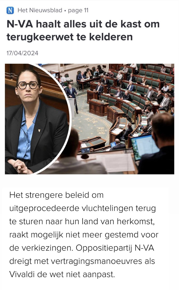 Terugkeer moet beter. Daar zijn we het over eens. Toch kiest @de_NVA ervoor mijn wetsontwerp tegen te houden adhv vertragingsmanoeuvres. Jammer dat de luidste roepers niet de moed hebben om terugkeerbeleid te hervormen. Doe mij maar echt beleid voeren ipv roepen aan de zijlijn.