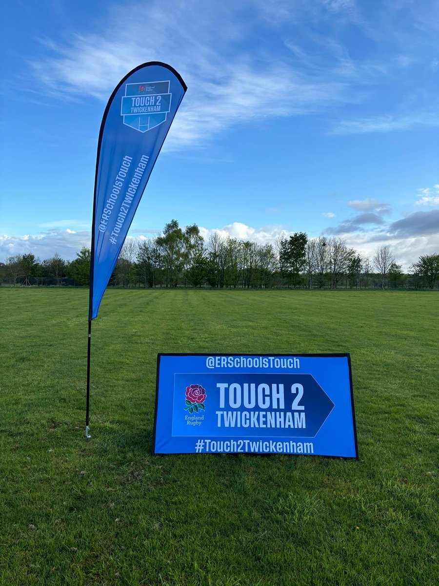 Set up and ready to #LoveRugby today. Lovely blue skies. Let’s hope that continues! 
#Touch2Twickenham @ERSchoolsTouch