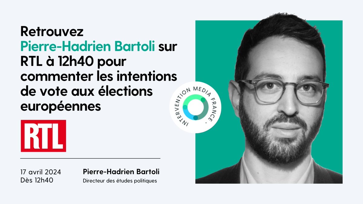 Retrouvez @phbartoli dès 12h40 au micro de @RTLFrance pour commenter la dernière vague d'intentions de vote aux #electionseuropeennes2024
