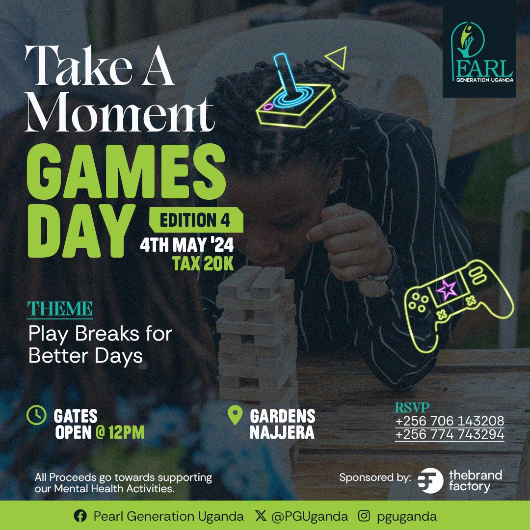 #TakeAMoment games days 4th Edition is here guys, under the theme' Play Breaks For Better Days'

14th May 2024, doors will be open at exactly 12pm and entry is 20k.
 Organized by @PGUganda.