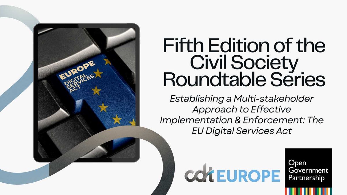 Centre for Democracy & Technology Europe (@cdteu) on Twitter photo Looking forward to our 5th Civil Society Roundtable Event today with <a href="/opengovpart/">Open Gov Partnership</a> 🙌
The focus: establishing a multi-stakeholder approach to implementation & enforcement of the #DSA. 👇 Looking forward to our 5th Civil Society Roundtable Event today with <a href="/opengovpart/">Open Gov Partnership</a> 🙌
The focus: establishing a multi-stakeholder approach to implementation & enforcement of the #DSA. 👇