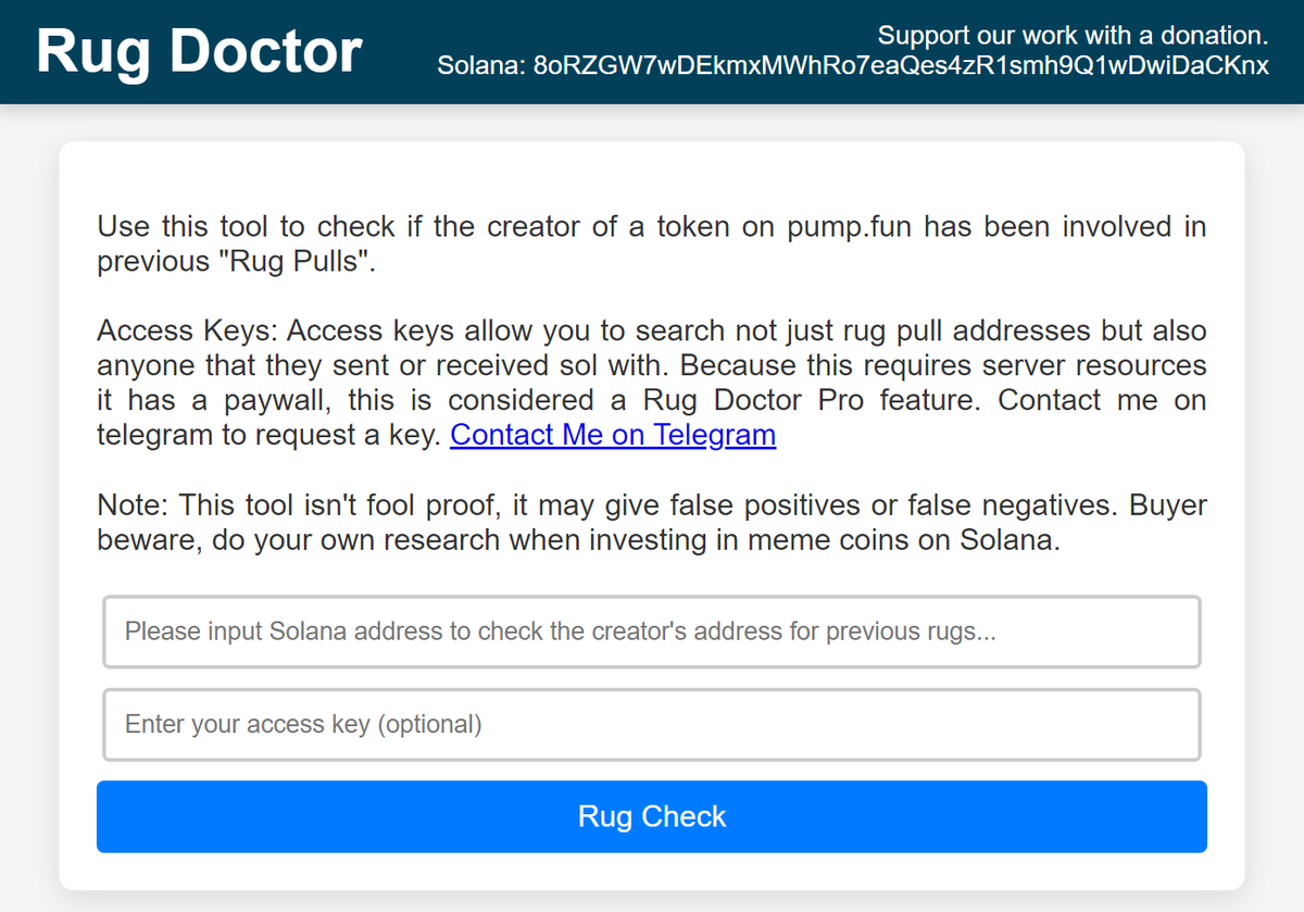 Rug Doctor v0.2 has been released. rugdoctor.fun It logs all trade data from pump.fun it then uses a set of rules to determine a rug. If it is the creator's address is put in a database then we cross check for anyone they traded sol with. Beta key is doge