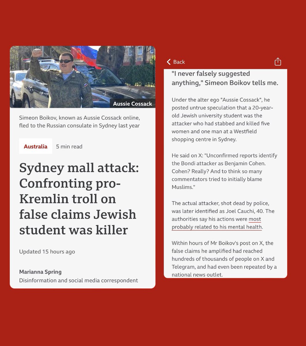 I confronted a pro-Kremlin troll on false claims Jewish student was Sydney mall killer - and investigate the social media frenzy. For relatives of those killed, and the innocent bystanders falsely accused, this toxic rumour-mill causes serious harm. bbc.co.uk/news/world-aus…