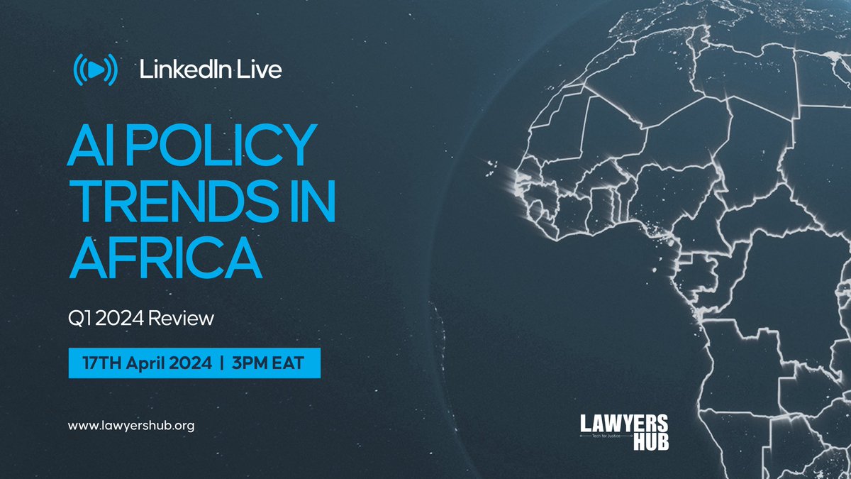 We invite you to be a part of our discussion on LinkedIn Live today at 3pm East African time, where we'll be exploring the trends in Artificial Intelligence (AI) policy across Africa. Please confirm your attendance by clicking on the link below. lawyershub.events/AI