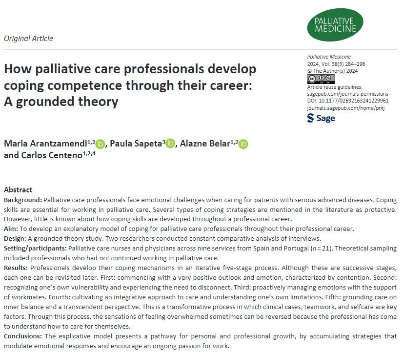 Professionals develop their coping mechanisms in an iterative five-stage process. Although these are successive stages, each one can be revisited later. #hpm #hapc #palliativecare buff.ly/3Q56RYJ