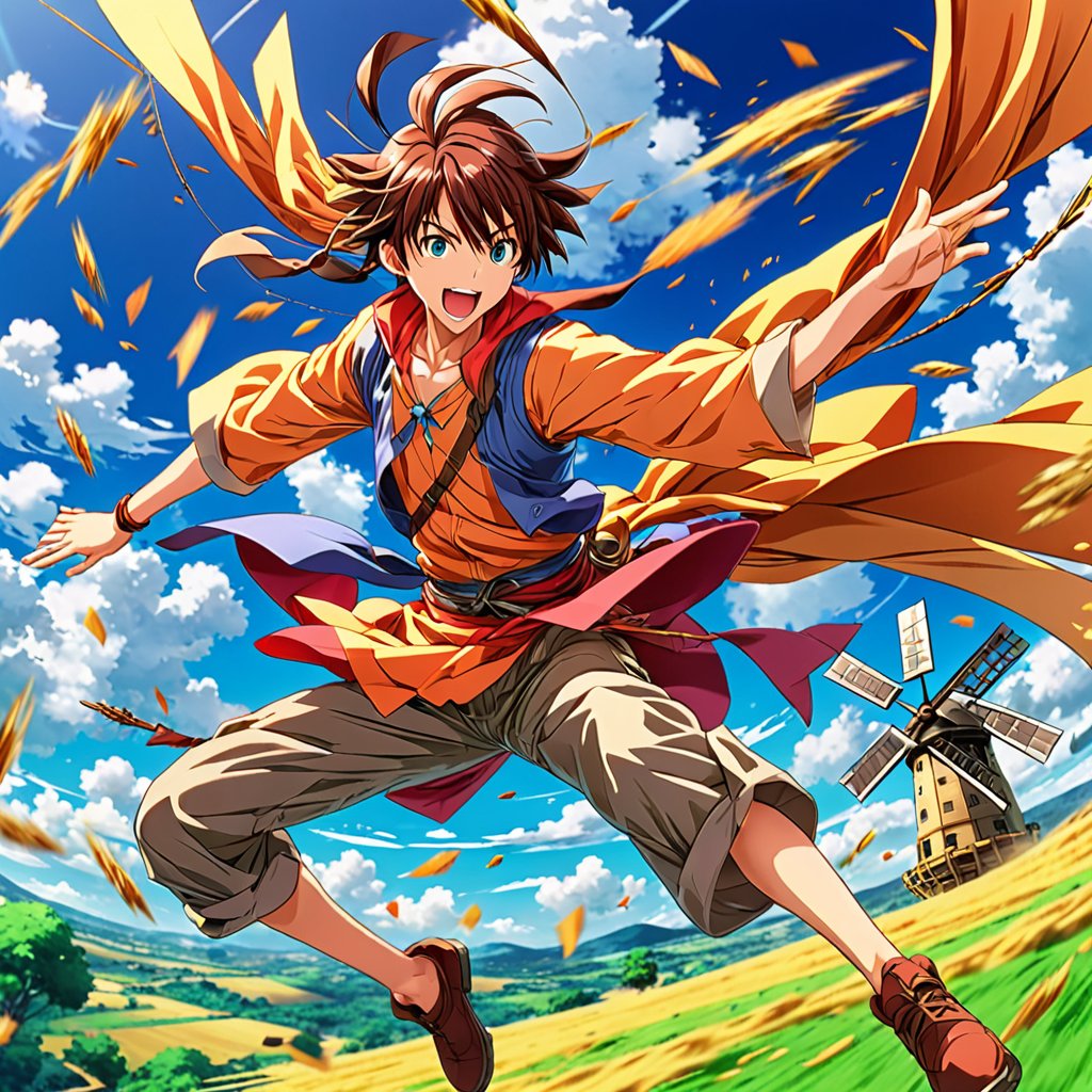 melinarguez's tweet photo. とあるアニメで、主人公が敵の攻撃を回避するために、空中で回転しながら同時に手足をバタバタさせて、まるで風車のように飛んだことがある。この風車のような動きは、「風車回し」と呼ばれ、以降、そのアニメの代名詞的な技としてファンに親しまれるようになった。 https://t.co/dnVDNk0yiz