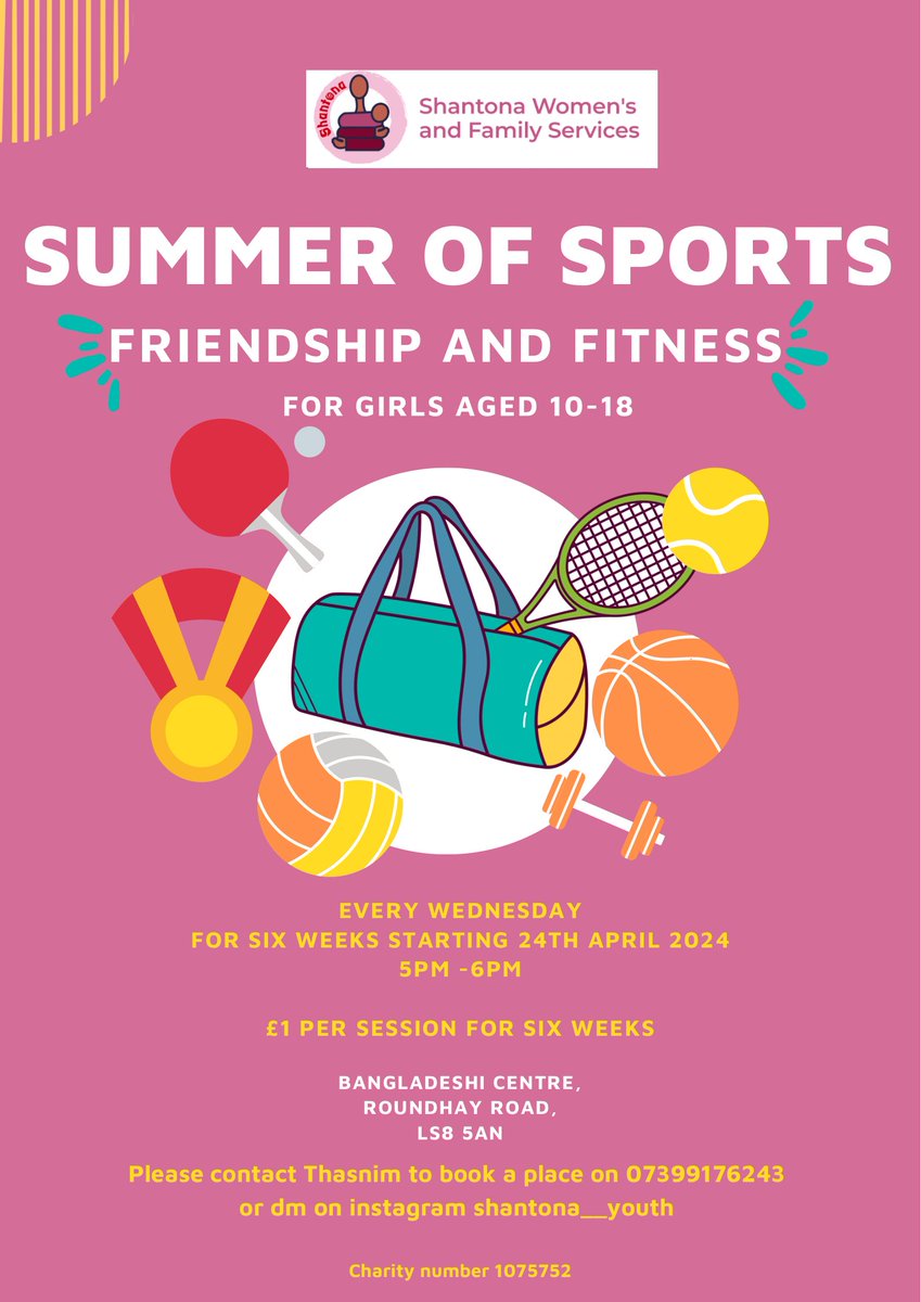 Come along and join us next Weds 24/04 for our 6 week summer of sports for girls aged 10-18. We will be sporting our way in to summer #YOUTH #girls #sport #teawork #friendship #fitnessgirls @YouthWatchLeeds