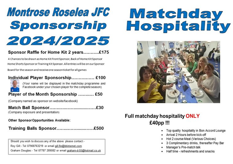 Montrose Roselea Sponsorship Opportunity- Home Kit and Training Kit Raffle 2024 £175 per entry #Pitchero pitchero.com/clubs/montrose…