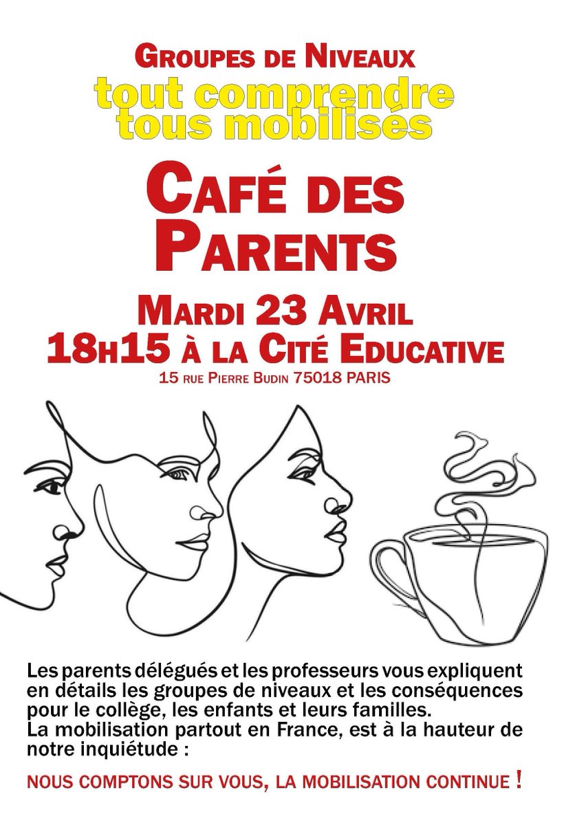 🚩 invitation pour le café des parents du mardi de la rentrée 🙏 merci merci de bien faire tourner autour de vous  ✊nous restons mobilisés pour les enfants, pour les collèges où il est écrit : 🇫🇷 Liberté 🇫🇷 Égalité 🇫🇷 Fraternité