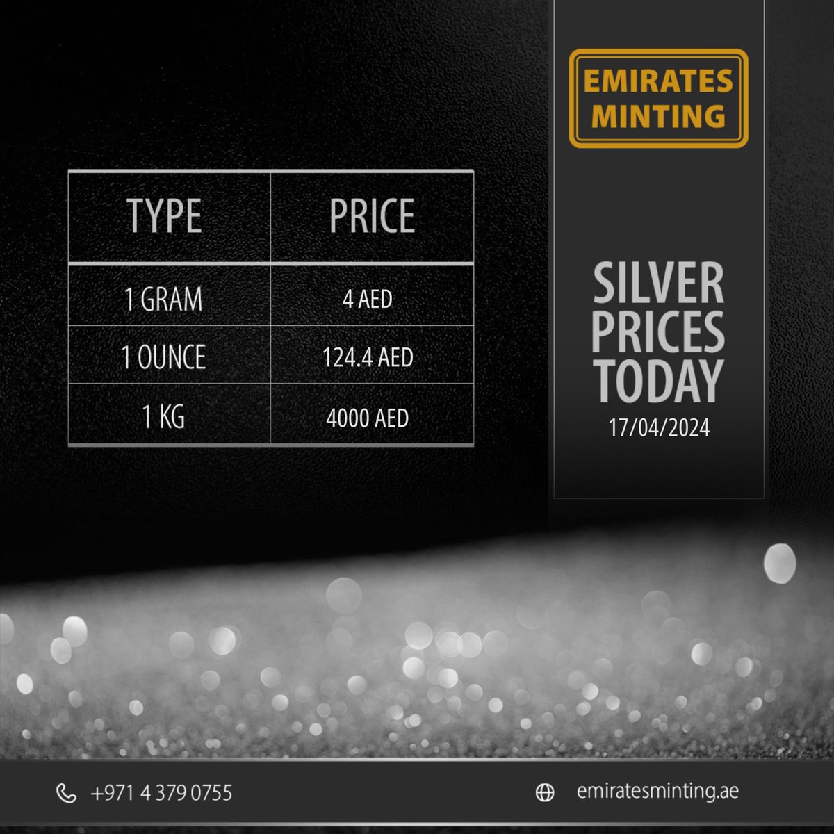 In a daily financials, Gold and Silver prices reveal ongoing fluctuations. 
(Gold & Silver Prices)
.
.
 #emiratesminting #Goldinvesting #Gold #Silver #Bullion #GoldBars #SilverBars #InvestmentPortfolio #BuyGold #GoldBullion #GoldCoins #SilverCoins #PureElegance ##Gold_Coins
