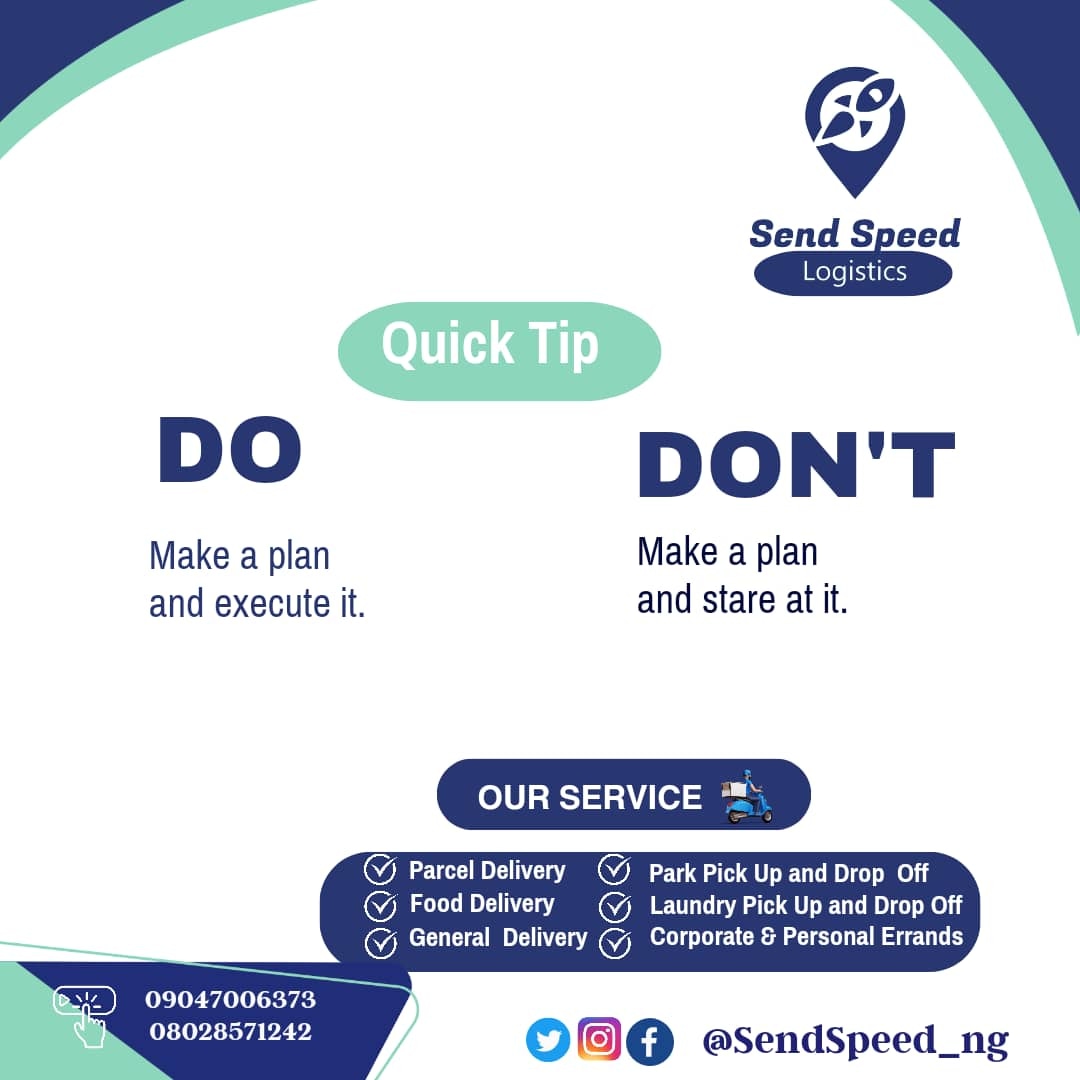 Relax while we take care of your logistics...
🛵🛵🛵

Hello Wednesday 
@SendSpeed_ng cares
Your Reliable Partner

Call Now
💌☎️09047006373 / 08028571242

#Everydayerrands
#hellowednesday
#aprildelivery #ududelivery #warridelivery #effurundelivery 
#deliveryservice #safedelivery