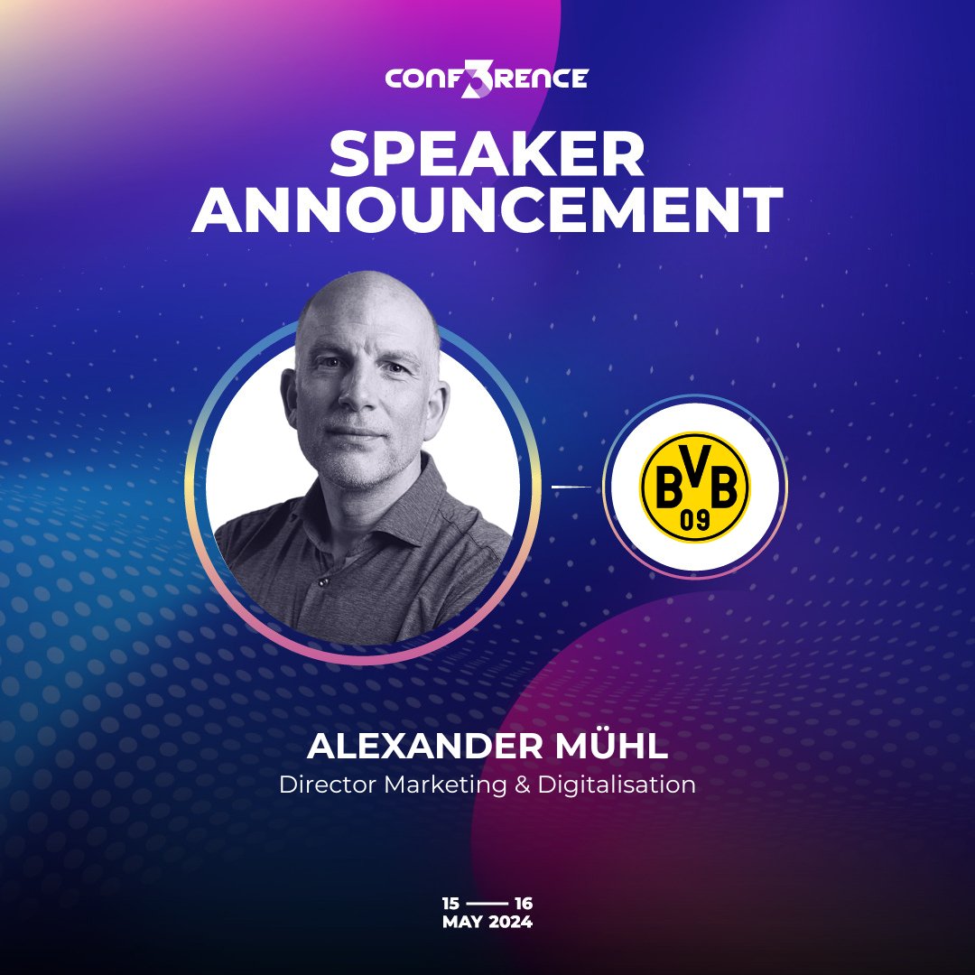 Thrilled to announce @amuehl of @BVB as a speaker at #CONF3RENCE 2024! From top advertising agencies to the heart of Bundesliga's digital innovation, Alexander's career is a playbook of strategic digital excellence. Don't miss his insights! ⚽️📱 #Web3 #DigitalTransformation