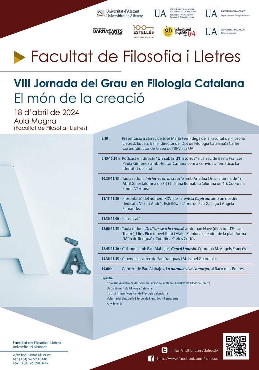 CompanyStas's tweet photo. #18abr24
2/4 de 10h
"El món de la creació" a @UA_Universitat
@LletresUA aulaMagna i
8hV @PauAlabajos al Racó delsPoetes
7hV
~"El català, dret laboral" per @gerard_furest a Igualada/laTrabala
~"Atles temporal" d #ImmaLópezPavia a VLC/#FanSet https://t.co/XshRMl3a94