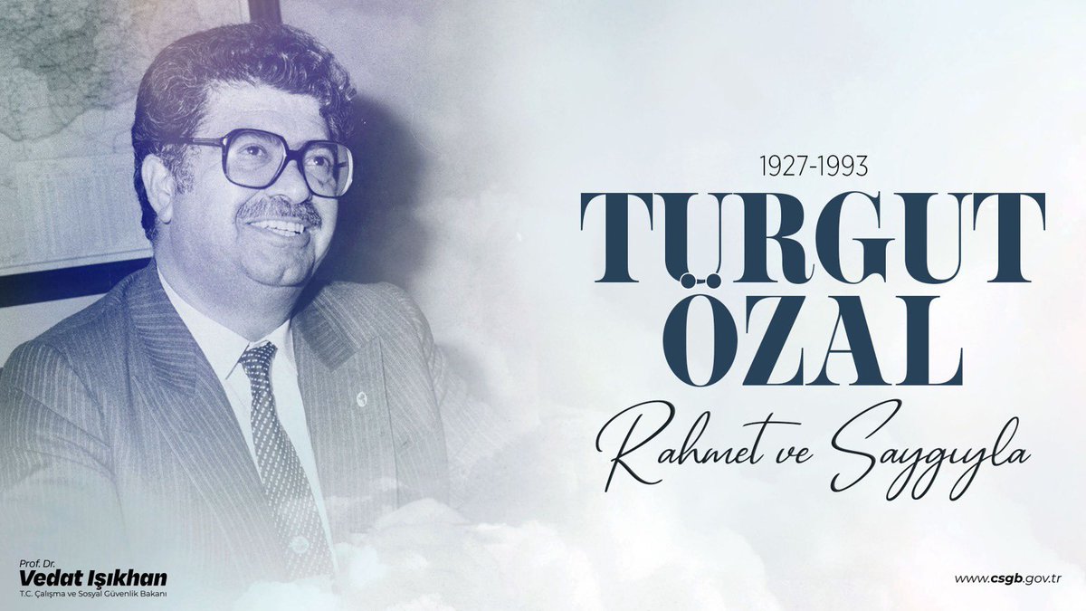 Ülkemizin kalkınması adına önemli yer tutan kıymetli devlet adamımız, 8. Cumhurbaşkanımız merhum Turgut Özal'ı vefatının sene-i devriyesinde rahmet ve saygıyla yâd ediyorum.