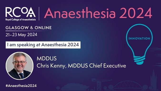 Our chief executive, Chris Kenny @MDDUS_CEO is giving the keynote lecture on Wednesday 22 May at #Anaesthesia2024 @RCoANews
