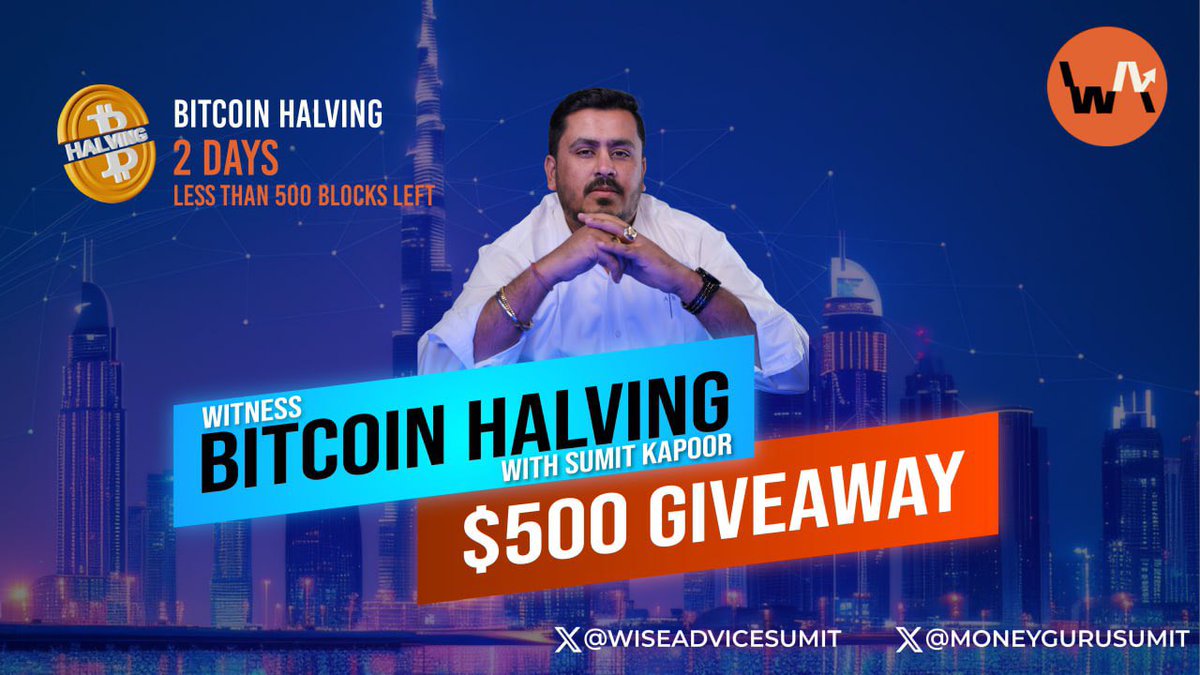 Sumit Kapoor (@moneygurusumit) on Twitter photo #BitcoinHalving is near๐ฅ
I will giveaway $500 to 5 lucky winners because why not!!
We are in #BullRun baby๐ฅ
1๏ธโฃ Follow <a href="/moneygurusumit/">Sumit Kapoor</a> and <a href="/wiseadvicesumit/">Wise Advice</a>
2๏ธโฃ Like and retweet this tweet
3๏ธโฃ Tag 3 friends and
4๏ธโฃ Comment #Halvingwithsumitkapoor for bonus points๐คฉ #BitcoinHalving is near๐ฅ
I will giveaway $500 to 5 lucky winners because why not!!
We are in #BullRun baby๐ฅ
1๏ธโฃ Follow <a href="/moneygurusumit/">Sumit Kapoor</a> and <a href="/wiseadvicesumit/">Wise Advice</a>
2๏ธโฃ Like and retweet this tweet
3๏ธโฃ Tag 3 friends and
4๏ธโฃ Comment #Halvingwithsumitkapoor for bonus points๐คฉ