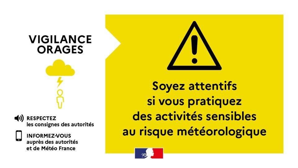#VigilanceJaune 🟡l Le département de Saône-et-Loire sera placé en vigilance jaune orage à partir de 12h00 et jusqu'à 21h00 ce soir.
Restez vigilant si vous pratiquez des activités extérieures et tenez-vous informé de la situation
👉 vigilance.meteofrance.fr/fr/saone-et-lo…
