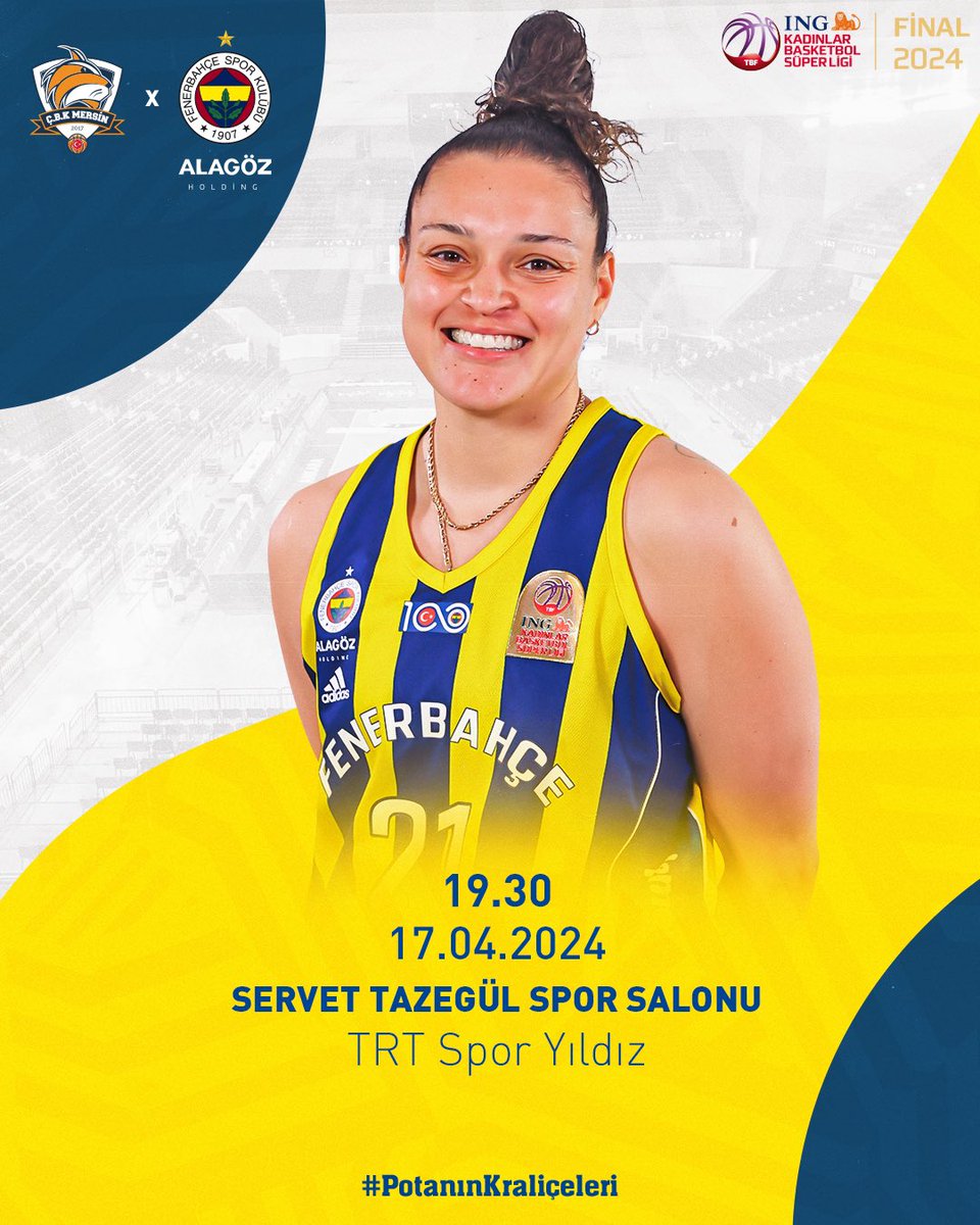 🏀 Maç günü! 🏆 ING KBSL Play-Off Final 3. Maç 🆚 ÇBK Mersin 🕢 19.30 📍 Servet Tazegül Spor Salonu 📺 TRT Spor Yıldız 📱 #PotanınKraliçeleri