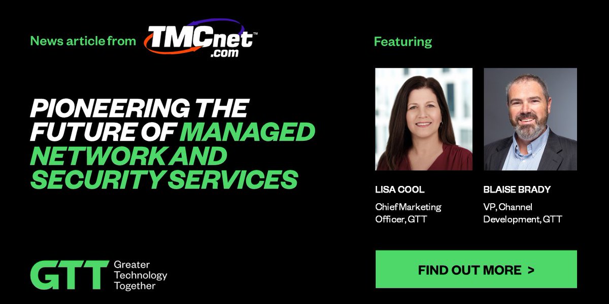 GTTCOMM's tweet photo. GTT’s Lisa Cool &amp; Blaise Brady share their insights with @rtehrani on the future of connectivity and security services. Gain valuable insights into how businesses can safeguard their assets effectively. https://t.co/dEZlvEXNtv #digitaltransformation #cybersecurity #mssp #TMCnet https://t.co/f9E2tqeAW8