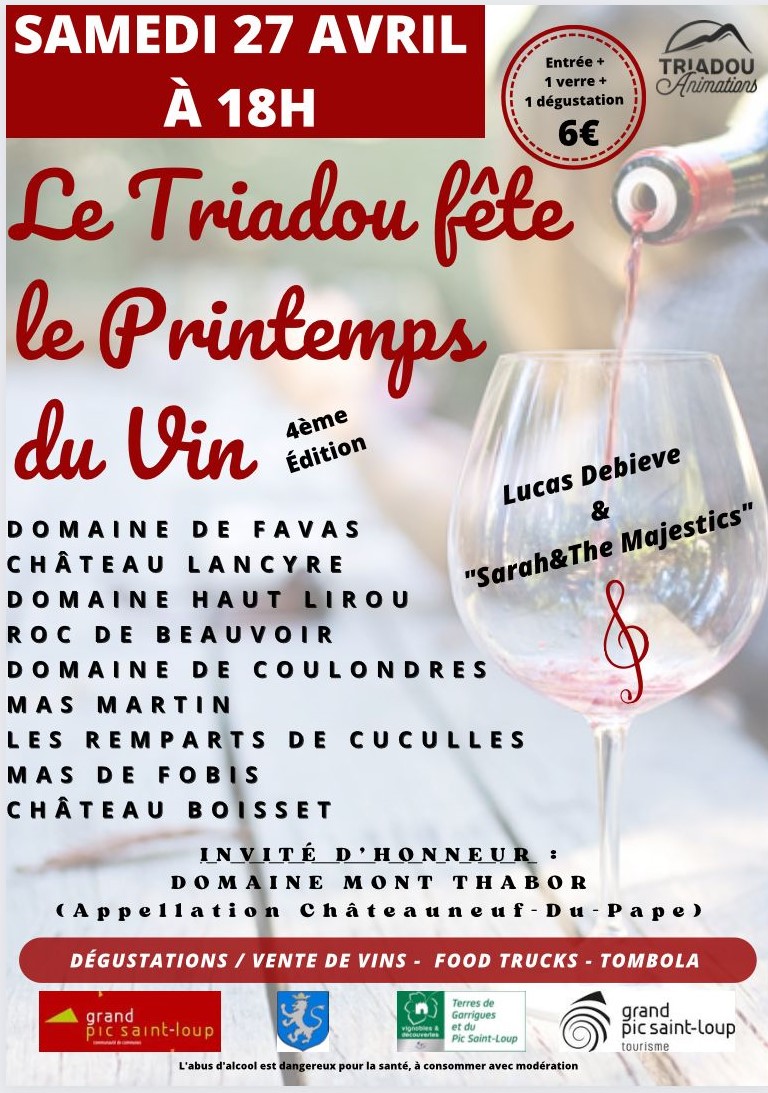 📅 Save the Date ! 
Retrouvez-nous le Samedi 27 Avril à partir de 18h au Triadou pour la 4ème édition du 'Printemps du Vin'.
-
#Wine #FrenchWine #PicSaintLoup #Degustation #WineTasting