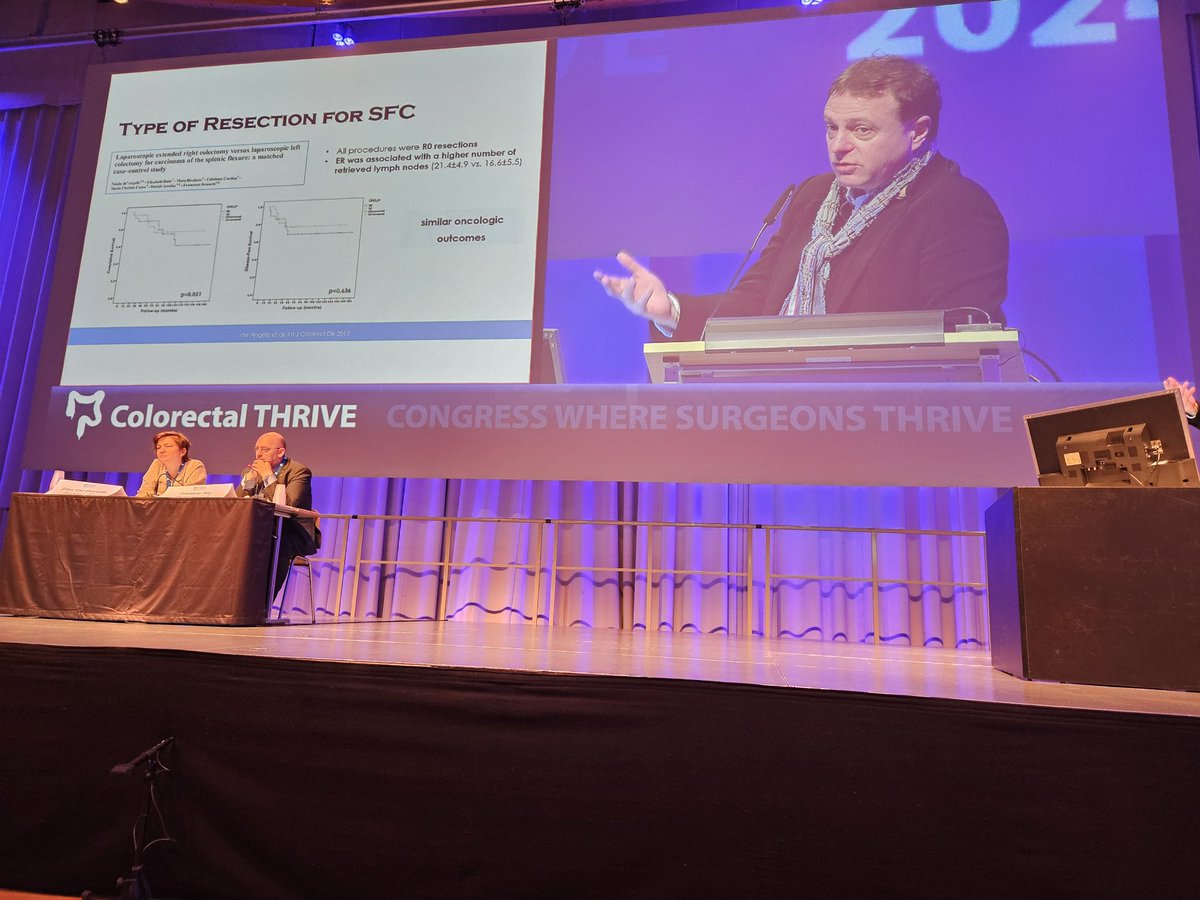 colothrive's tweet photo. What is the required extent of colectomy for splenic flexure carcinomas? Data show large variation in practice for identical oncologic results => segmental colectomy is enough!
Thorough and enlived discussion followed at #THRIVE24 #colorectalsurgery https://t.co/eKIS7C51Am