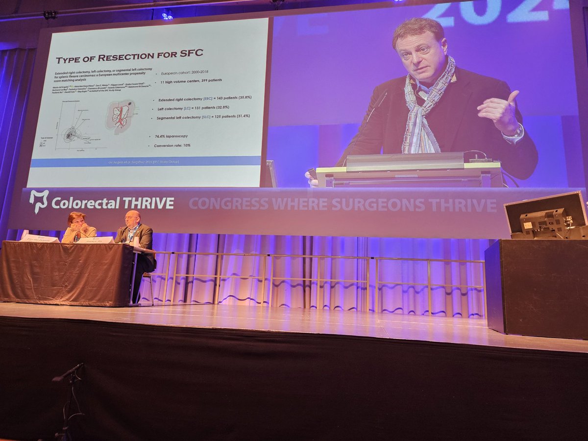 colothrive's tweet photo. What is the required extent of colectomy for splenic flexure carcinomas? Data show large variation in practice for identical oncologic results => segmental colectomy is enough!
Thorough and enlived discussion followed at #THRIVE24 #colorectalsurgery https://t.co/eKIS7C51Am