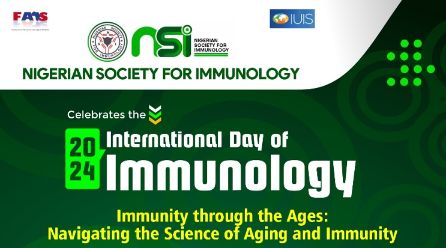 Join us for NSI's Day of Immunology 2024 event on April 29, 10:00 am Nigeria time! Theme: 'Immunity Through the Ages: Navigating Aging and Immunology'. We’re thrilled to welcome esteemed speakers. Don't miss out! All info: shorturl.at/jtvOP @SocietyNsi #DayofImmunology