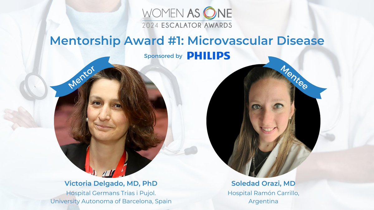 Mentorship Award #1: Microvascular Disease sponsored by @Philips 

Congratulations to Mentor @VDelgadoGarcia and Mentee @OraziSoledad, who will work together on a project related to multimodality imaging and diagnostic techniques for microvascular disease.

#EA2024 #WIC