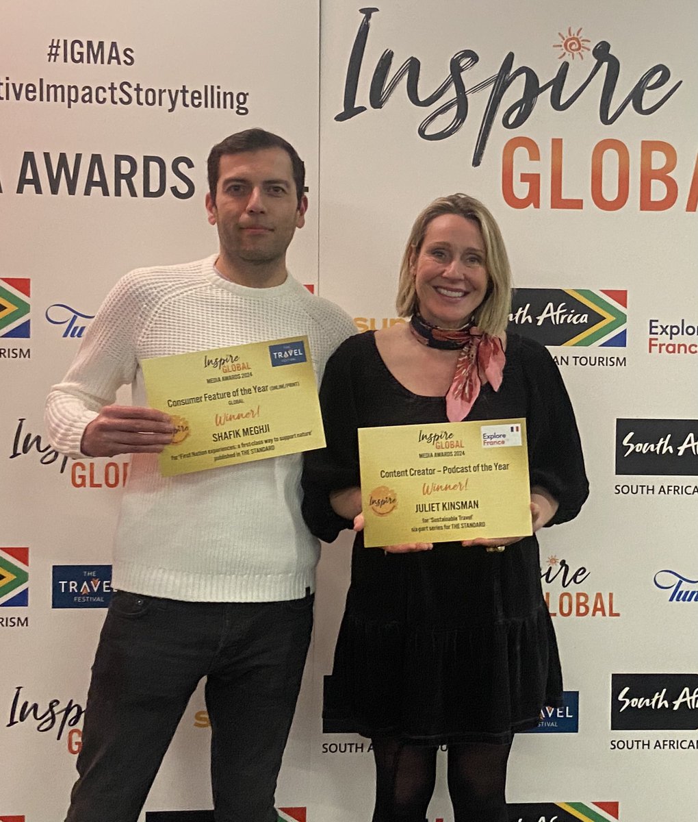 Chuffed to win an @Inspire_Global award last night for my @EveningStandard piece on Indigenous tourism. Thanks to the wonderful @JulietKinsman for the commission and for winning her own award 🙌🏽 #IGMAs #positiveimpacttorytelling