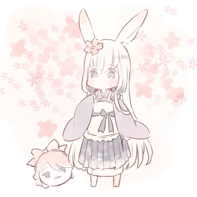 ∩∩江(*・・)('⁠<>`)過去絵の再放送ですがお花見している和睦うさぎです 