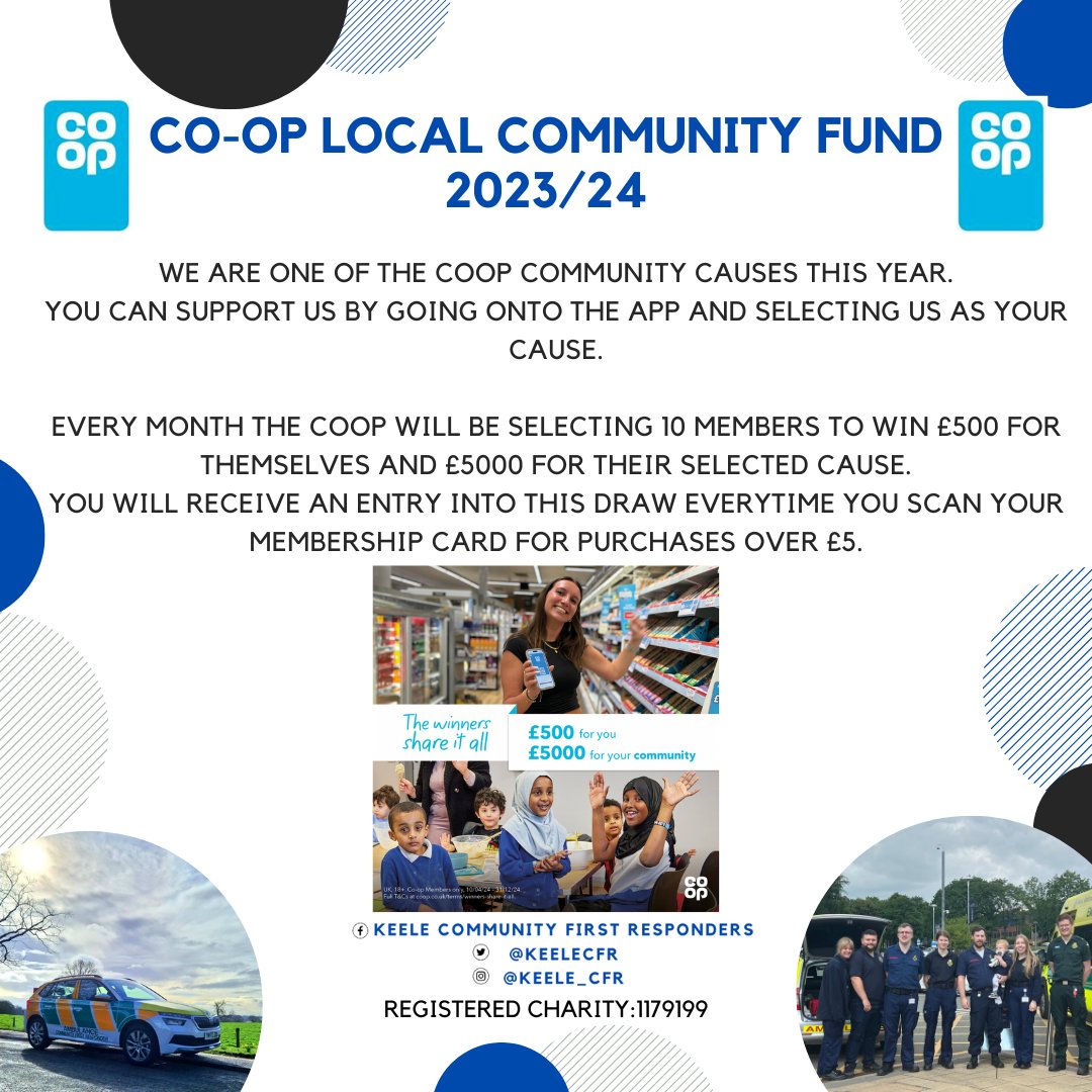 This year we have been selected as one of the Coop community causes. You can show your support for us by selecting us as your cause on the Coop App.
Every month Coop will be selecting 10 members to win £500 for themselves and £5000 for their selected community cause💙🩵