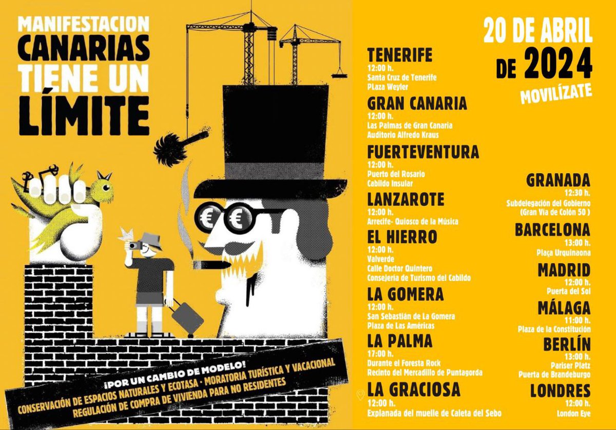 Madrid: 20 de Abril, 12h en la Puerta del Sol
#CanariasNoSeVende
#CanariasTieneUnLimite