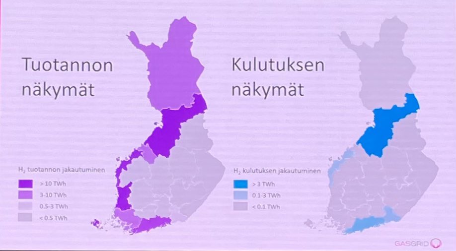 Itä-Suomen ryhdistäytymisen paikka myös vetytaloudessa. @GasgridFinland markkinakyselyn mukaan sekä vedyn tuotanto että kulutus ovat keskittymässä länsirannikolle @VetylaaksoRy