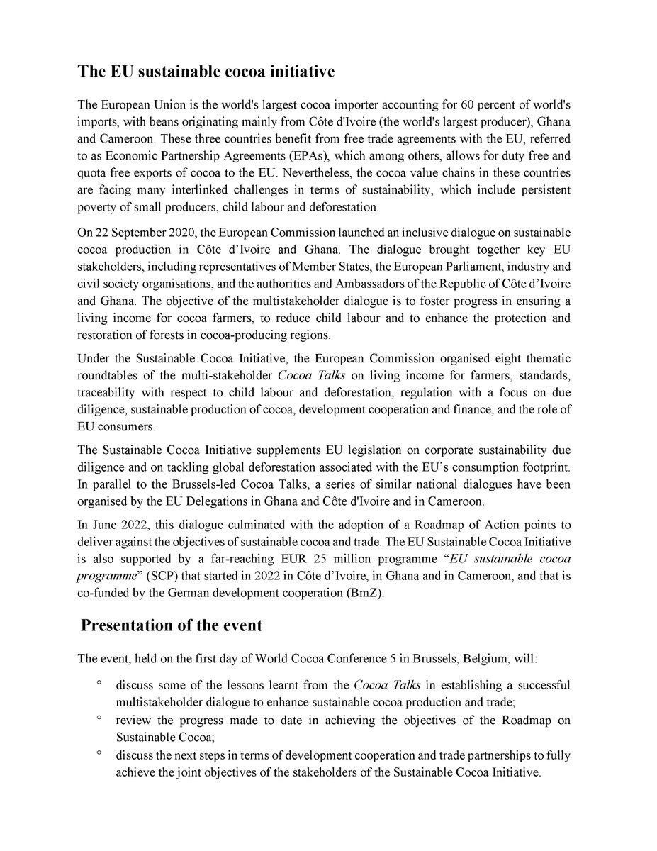 [1/5]🌱Join the EU Sustainable #Cocoa Initiative Event at the #WorldCocoaConference 2024! 🍫 📅 Date: Monday, April 22, 2024 🕓 Time: 16:00-17:30 📍 Location: The Square, Brussels, Belgium 🎙️ Follow thread 👇👇 @Trade_EU @EU_Partnerships @IntlCocoaOrg @BelgiumMFA