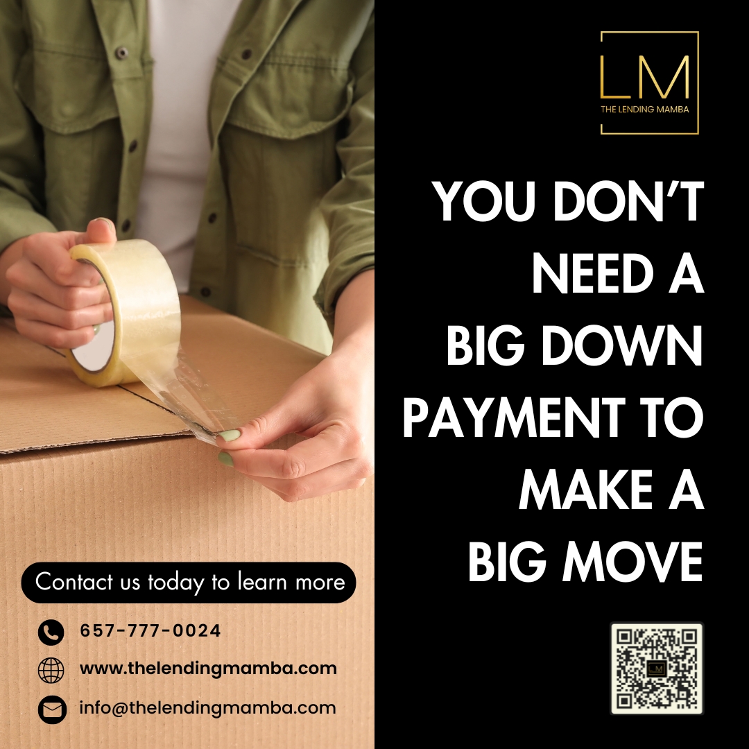 Don't let the size of your down payment hold you back from making big moves!
thelendingmamba.com

#BigMoves #NoLimits #DreamBig #homeloans #mortgage #FinancialWellness #DownPayment #homebuying #mortgagelenders #home #investingforbeginners #firsttimehomeloan #debtfreecommunity